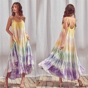 STORIA Dress Women‎ Small Rainbow Tie Dye Tassel Tie Maxi Festival Boho